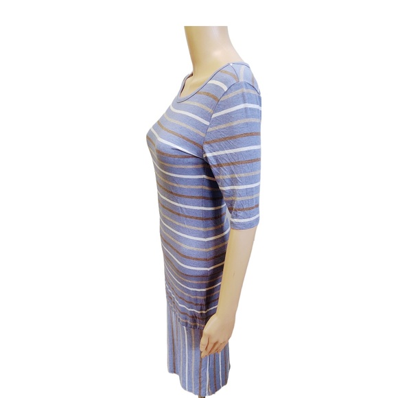 EUC LuLaRoe Julia Dress Soft Blue/Brown/White Striped Skirt Rayon/Spandex XS - Picture 4 of 10